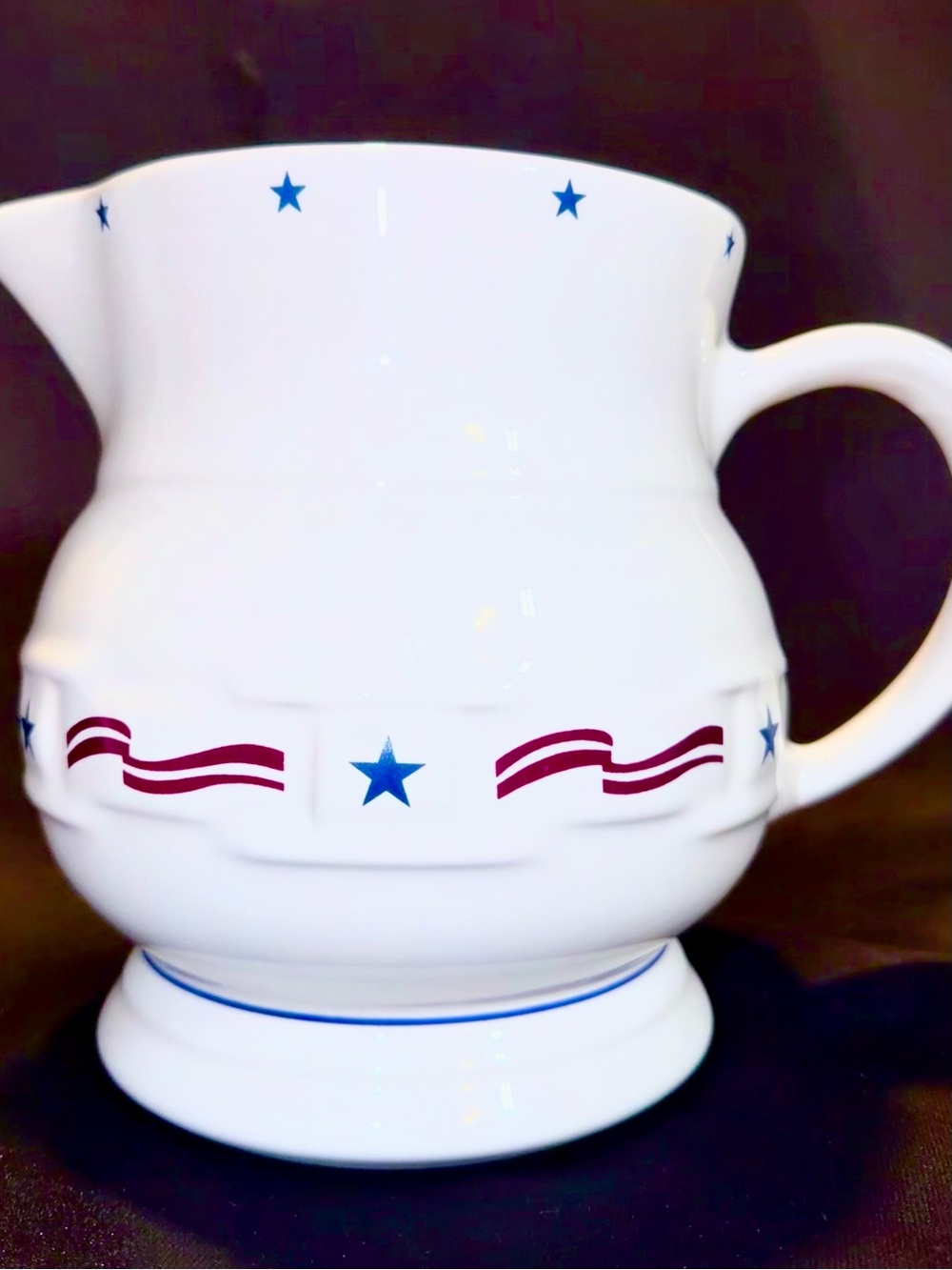 Longaberger Pottery Large “All American” 🇺🇸 Pitcher w/Blue Stars & Red Stripes - Picture 6 of 11